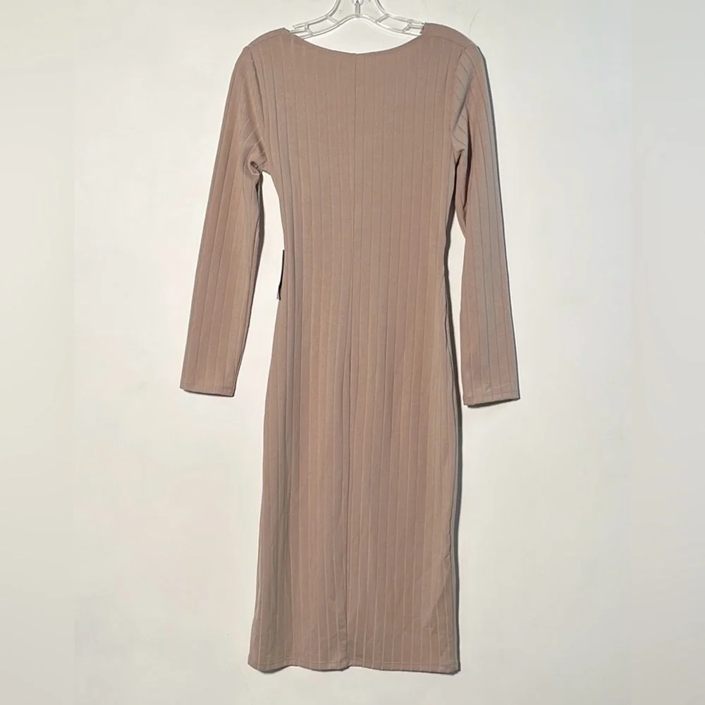 ASTR THE LABEL NWT Party/Work Asymmetric Twist Front Channel Knit Oatmeal DressM - Picture 3 of 16
